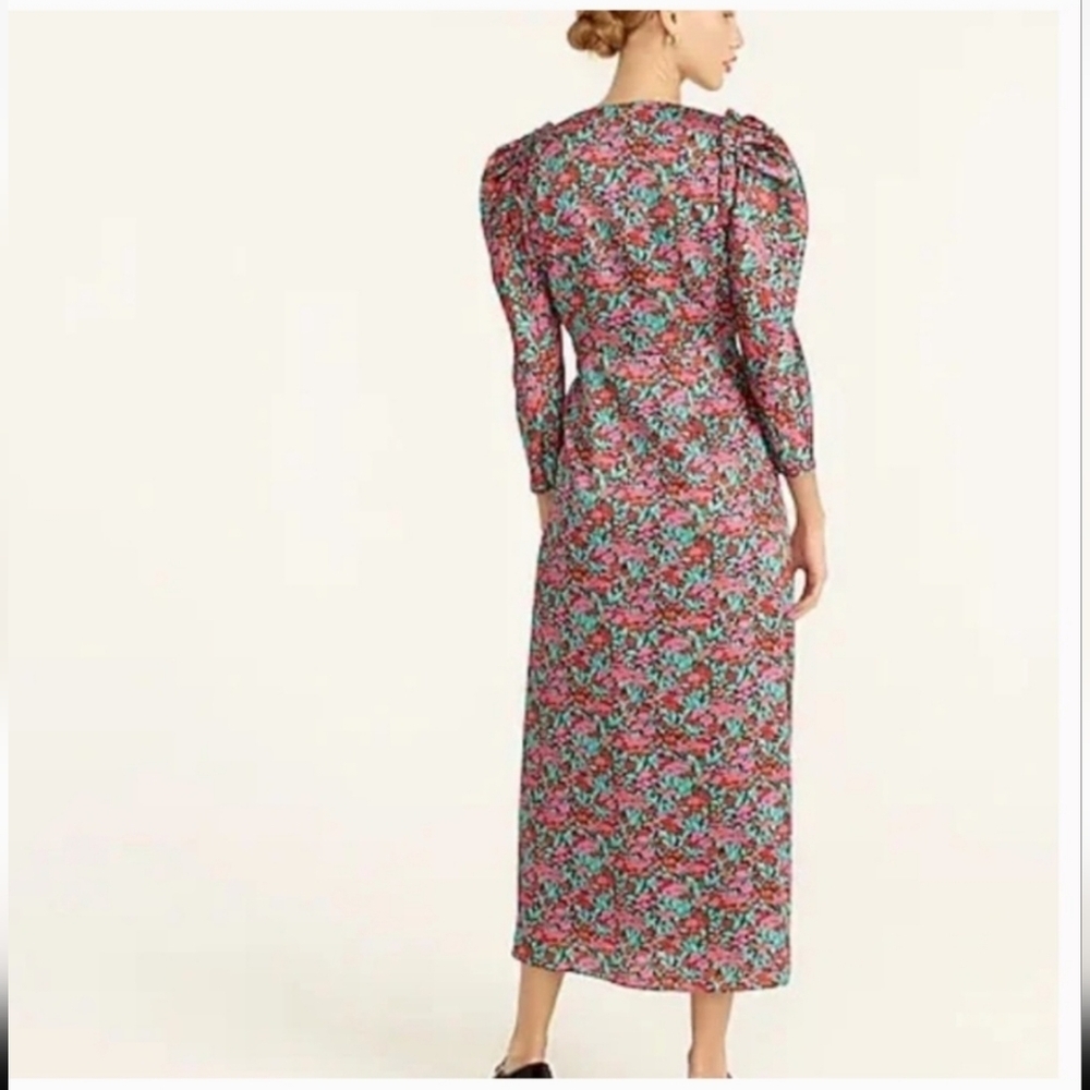 NWT J.Crew Collection Drapey Puff-Sleeve Midi in Ratti® Red Blooms Dress 8 - Picture 3 of 7